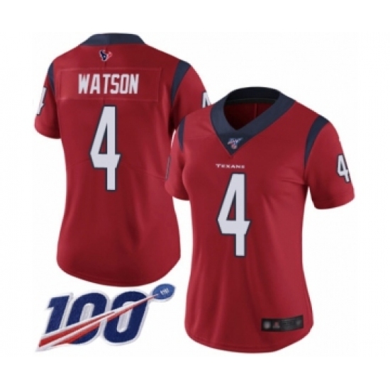 Women's Nike Houston Texans #4 Deshaun Watson Red Alternate Vapor Untouchable Limited Player 100th Season NFL Jersey - Ujersey