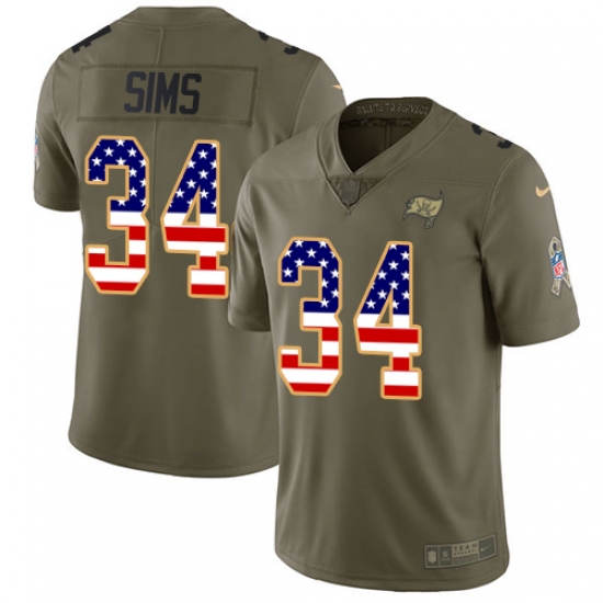 Men's Nike Tampa Bay Buccaneers #34 Charles Sims Limited Olive/USA Flag 2017 Salute to Service NFL Jersey - Ujersey
