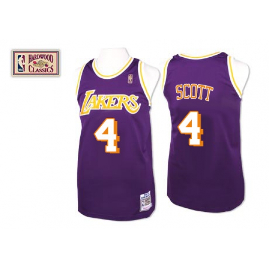 Men's Mitchell and Ness Los Angeles Lakers #4 Byron Scott Swingman Purple Throwback NBA Jersey - Ujersey