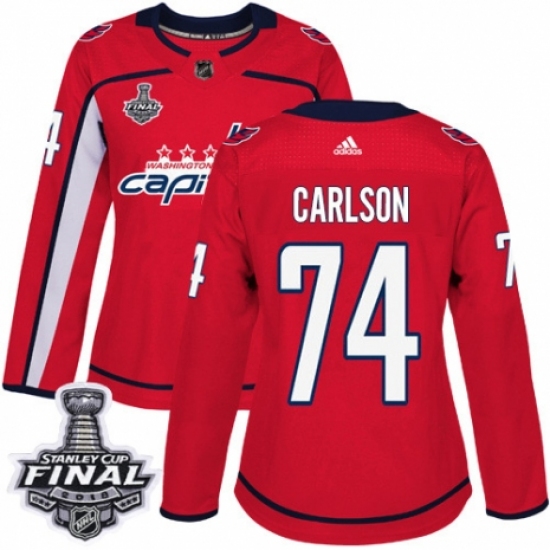 Women's Adidas Washington Capitals #74 John Carlson Authentic Red Home 2018 Stanley Cup Final NHL Jersey - Ujersey