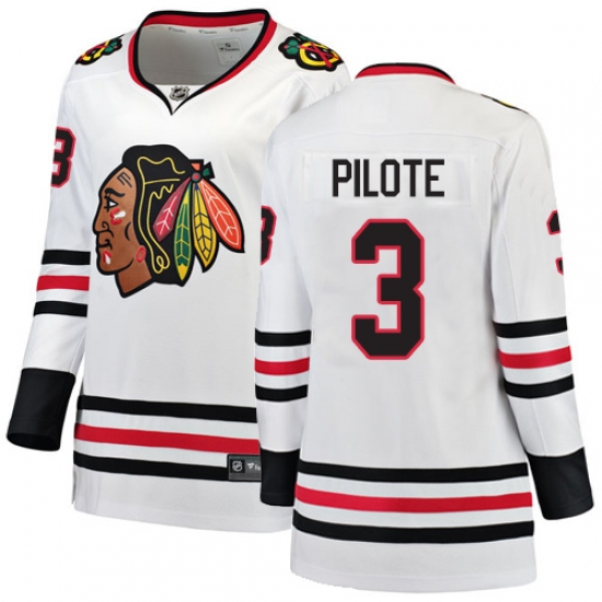 Women's Chicago Blackhawks #3 Pierre Pilote Authentic White Away Fanatics Branded Breakaway NHL Jersey - Ujersey