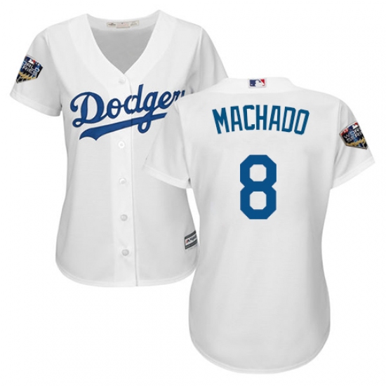 Women's Majestic Los Angeles Dodgers #8 Manny Machado Authentic White Home Cool Base 2018 World Series MLB Jersey - Ujersey