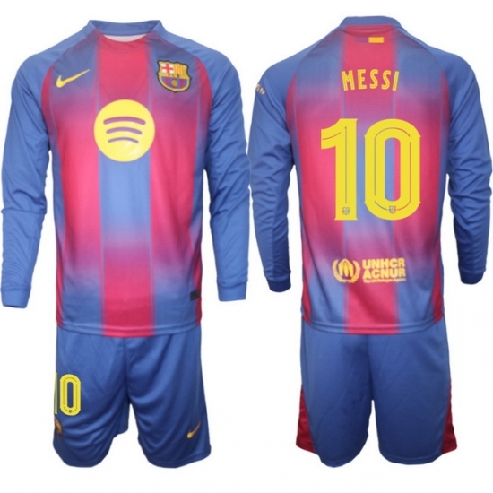 Men FC Barcelona 2026 Soccer Jerseys Red Long #10 MESSI (2)