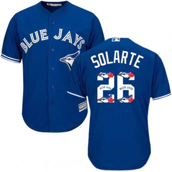 Men's Majestic Toronto Blue Jays #26 Yangervis Solarte Authentic Blue Team Logo Fashion MLB Jersey - Ujersey