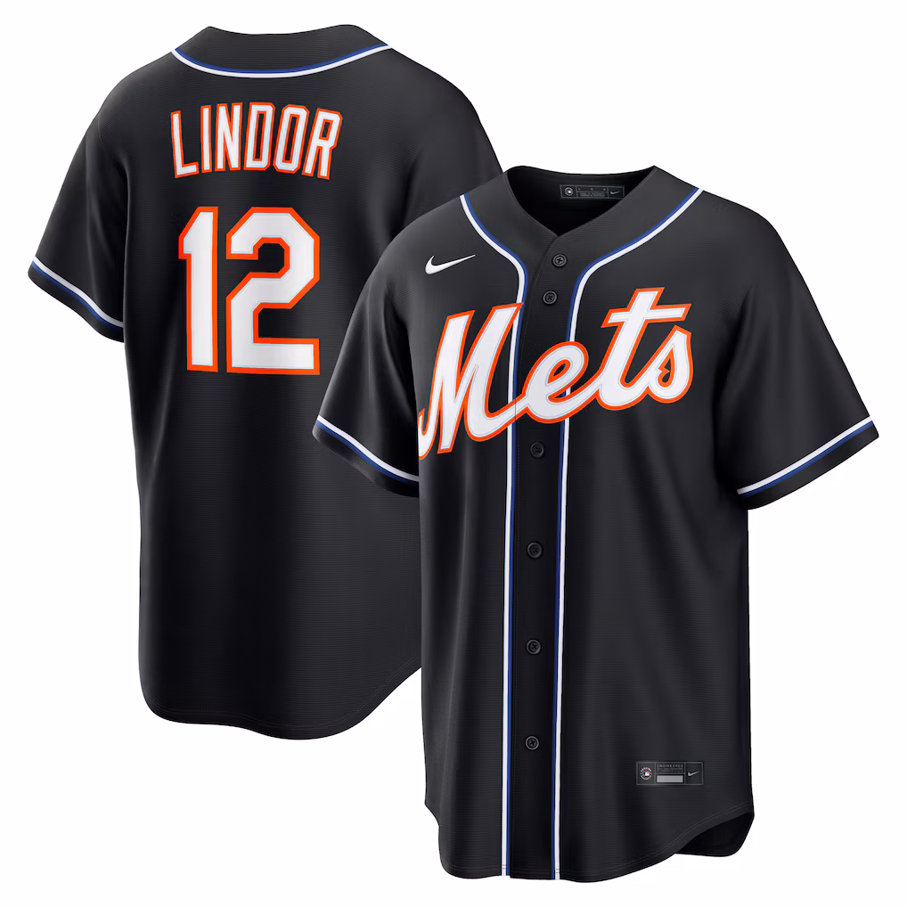 Men's New York Mets Francisco Lindor Nike Fashion Replica Black Out Jersey - Ujersey Shop