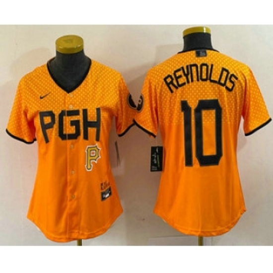 Women's Pittsburgh Pirates #10 Bryan Reynolds Yellowd 2023 City Connect Stitched Jersey 1 - Ujersey