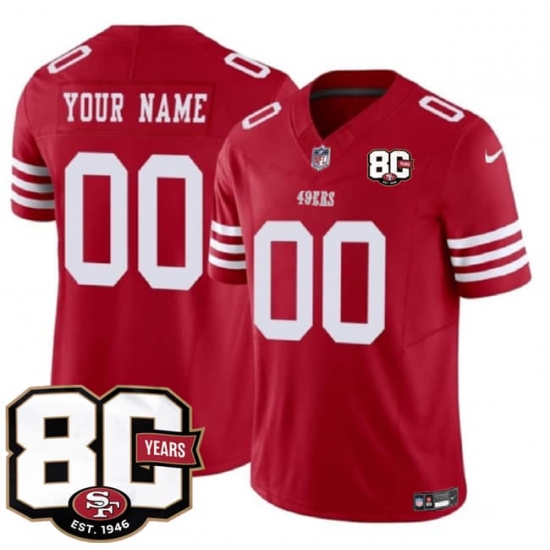 Men's San Francisco 49ers Active Player Custom Red 80th Anniversary Patch 2026 F.U.S.E. Vapor Untouchable Limited Football Stitched Jersey - Ujersey