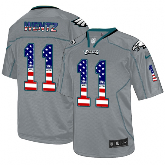 Men's Nike Philadelphia Eagles #11 Carson Wentz Elite Grey USA Flag Fashion NFL Jersey - Ujersey