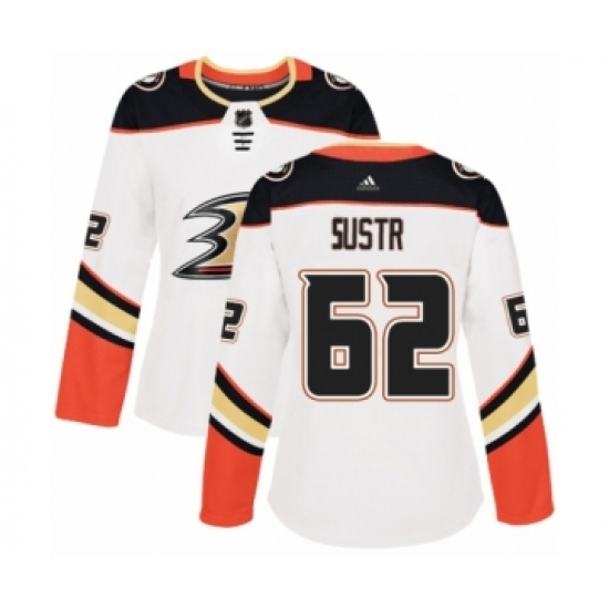 Women's Adidas Anaheim Ducks #62 Andrej Sustr Authentic White Away NHL Jersey - Ujersey
