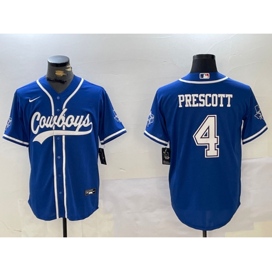 Men's Dallas Cowboys #4 Dak Prescott Light Blue Stitched Cool Base Nike Baseball Jersey - Ujersey