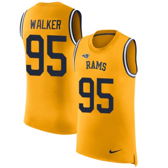 Men's Nike Los Angeles Rams #95 Tyrunn Walker Limited Gold Rush Player Name & Number Tank Top NFL Jersey - Ujersey