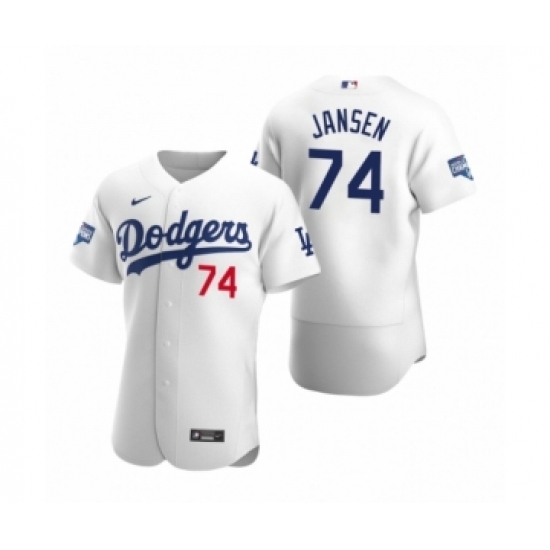 Men's Los Angeles Dodgers #74 Kenley Jansen White 2020 World Series Champions Authentic Jersey - Ujersey