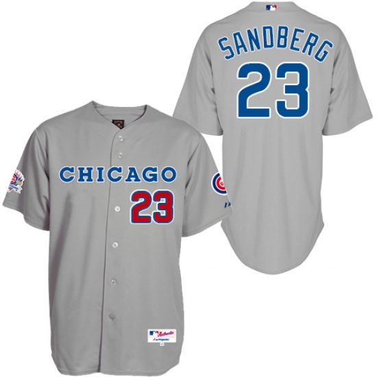Men's Majestic Chicago Cubs #23 Ryne Sandberg Authentic Grey 1990 Turn Back The Clock MLB Jersey - Ujersey