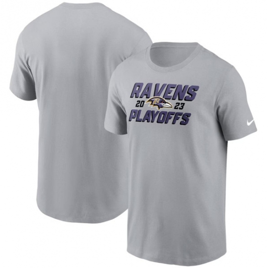 Men's Baltimore Ravens Gray 2023 Playoffs Iconic T-Shirt - Ujersey