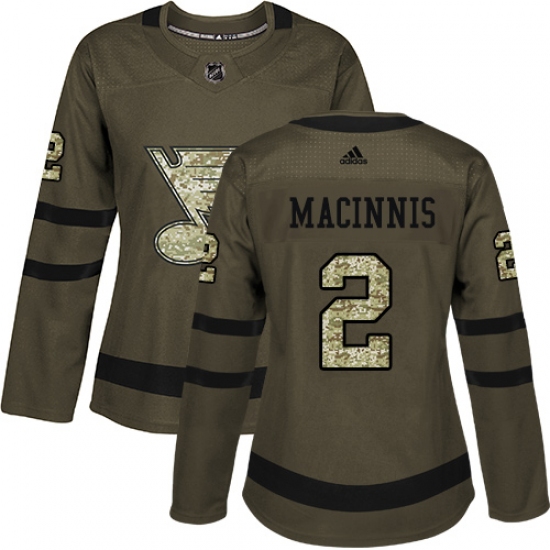 Women's Adidas St. Louis Blues #2 Al Macinnis Authentic Green Salute to Service NHL Jersey - Ujersey