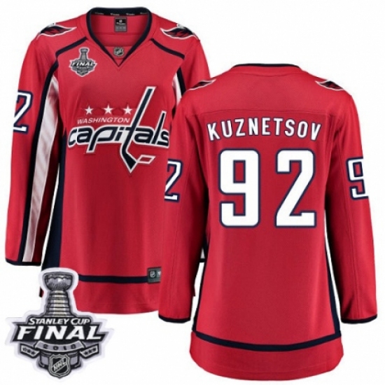 Women's Washington Capitals #92 Evgeny Kuznetsov Fanatics Branded Red Home Breakaway 2018 Stanley Cup Final NHL Jersey - Ujersey