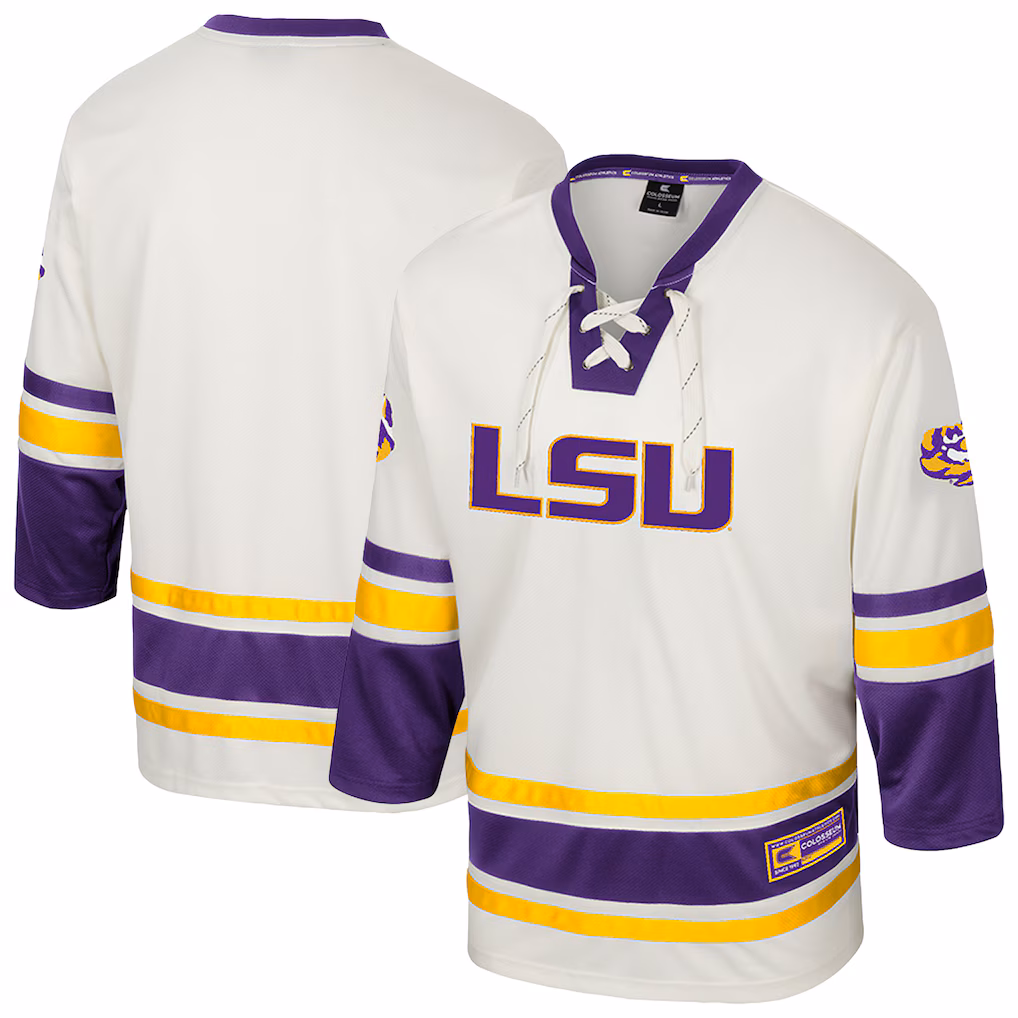 Men's Colosseum Cream LSU Tigers Puck Proud Fashion Hockey Jersey - SUjersey01