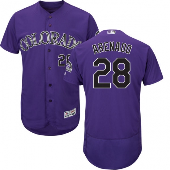 Men's Majestic Colorado Rockies #28 Nolan Arenado Purple Alternate Flex Base Authentic Collection MLB Jersey - Ujersey