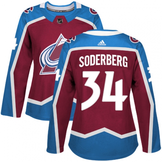 Women's Adidas Colorado Avalanche #34 Carl Soderberg Premier Burgundy Red Home NHL Jersey - Ujersey