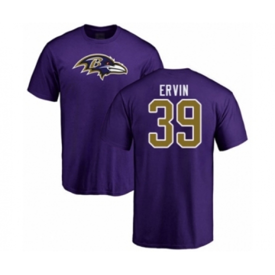 Football Baltimore Ravens #39 Tyler Ervin Purple Name & Number Logo T-Shirt - Ujersey