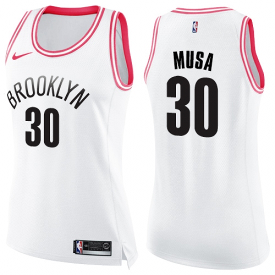 Women's Nike Brooklyn Nets #30 Dzanan Musa Swingman White Pink Fashion NBA Jersey - Ujersey