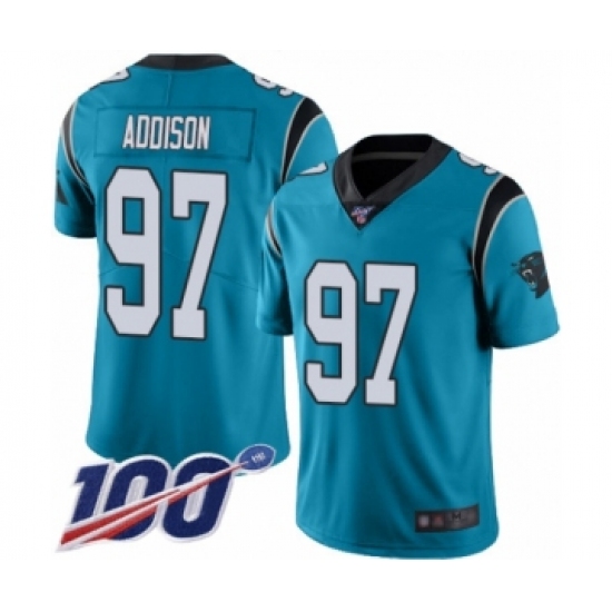 Men's Carolina Panthers #97 Mario Addison Blue Alternate Vapor Untouchable Limited Player 100th Season Football Jersey - Ujersey