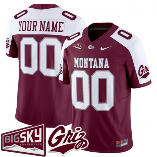 Men's Montana Grizzlies Active Player Custom Maroon Alternate 2025 F.U.S.E. Big Sky Patch Vapor Limited V1 Stitched Football Jersey - Ujersey