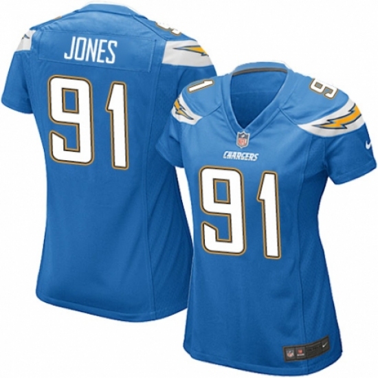 Women's Nike Los Angeles Chargers #91 Justin Jones Game Electric Blue Alternate NFL Jersey - Ujersey
