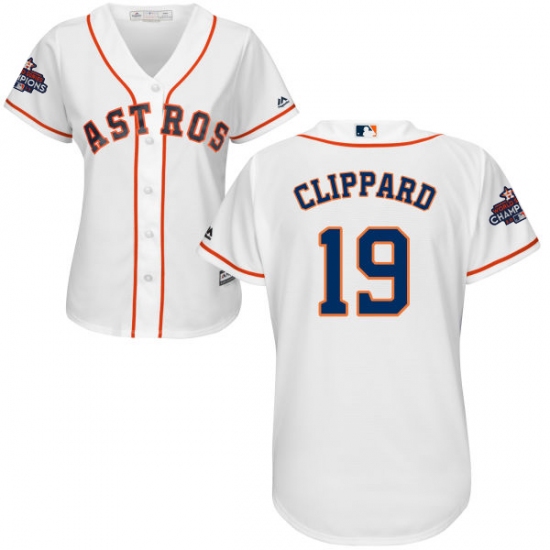 Women's Majestic Houston Astros #19 Tyler Clippard Authentic White Home 2017 World Series Champions Cool Base MLB Jersey - Ujersey