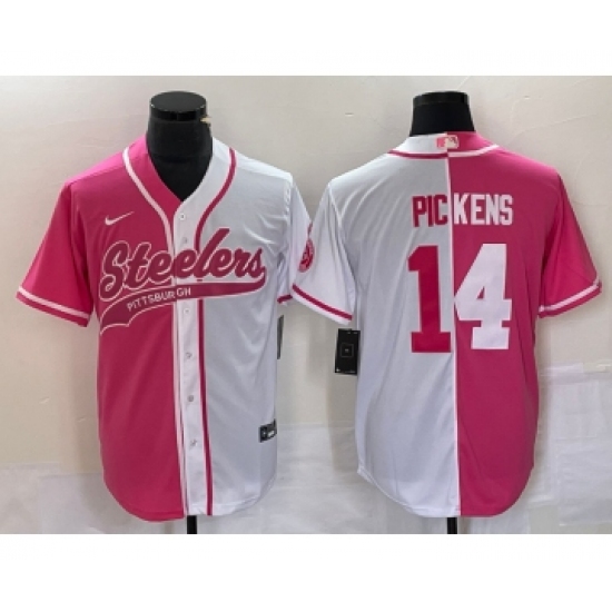 Men's Nike Pittsburgh Steelers #14 George Pickens Pink White Two Tone Cool Base Stitched Baseball Jersey - Ujersey