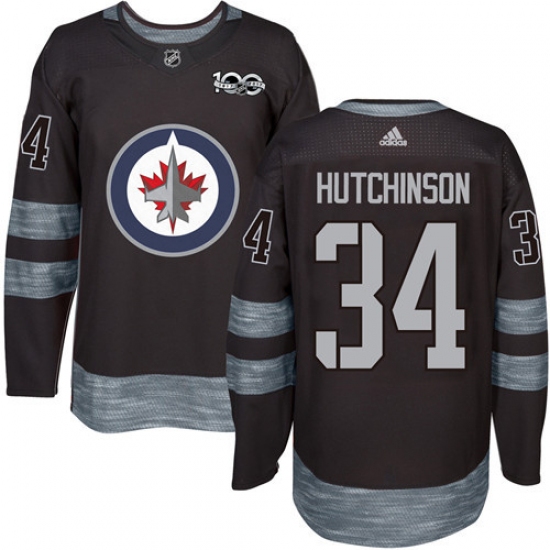 Men's Adidas Winnipeg Jets #34 Michael Hutchinson Authentic Black 1917-2017 100th Anniversary NHL Jersey - Ujersey