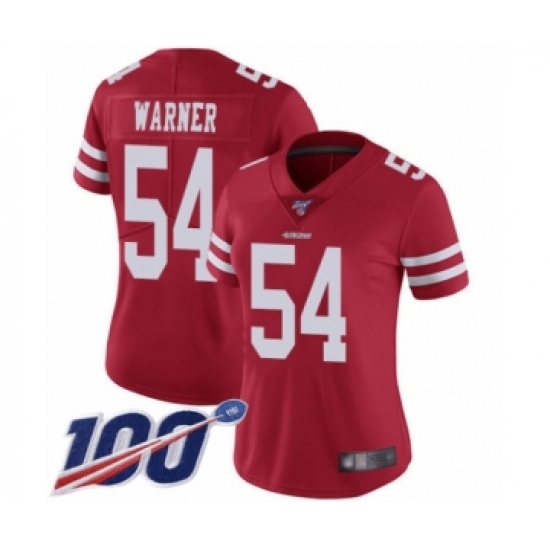 Women's San Francisco 49ers #54 Fred Warner Red Team Color Vapor Untouchable Limited Player 100th Season Football Jersey - Ujersey