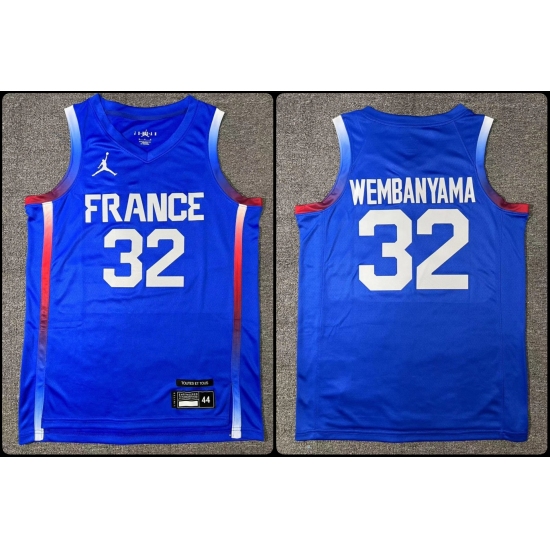 Men's San Antonio Spurs #32 Victor Wembanyama Blue FR Stitched Basketball Jersey - Ujersey