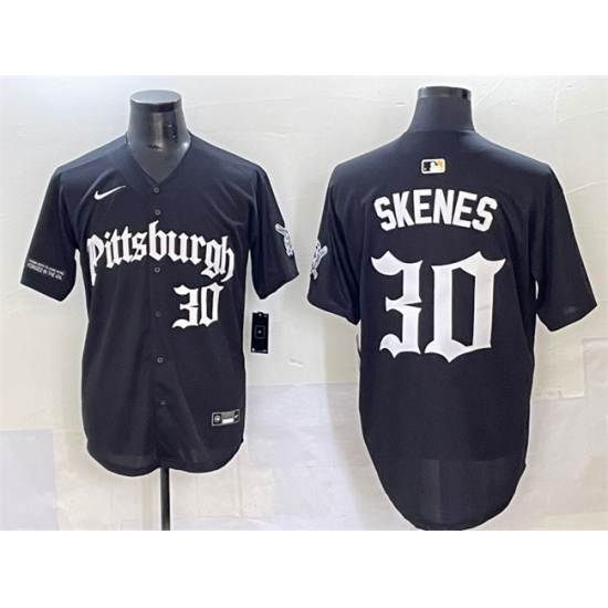 Men's Pittsburgh Pirates #30 Paul Skenes Black 'Gothic Steel City Edition' Vapor Limited Stitched Baseball Jersey - Ujersey