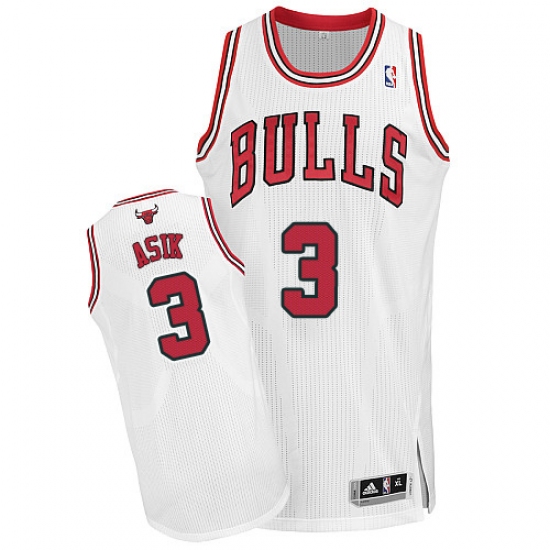 Women's Adidas Chicago Bulls #3 Omer Asik Authentic White Home NBA Jersey - Ujersey