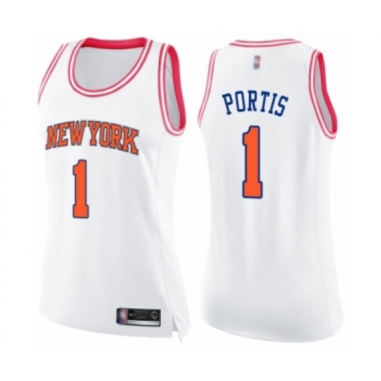 Women's New York Knicks #1 Bobby Portis Swingman White Pink Fashion Basketball Jersey - Ujersey