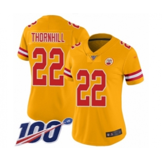 Women's Kansas City Chiefs #22 Juan Thornhill Limited Gold Inverted Legend 100th Season Football Jersey - Ujersey