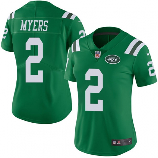 Women Nike New York Jets #2 Jason Myers Limited Green Rush Vapor Untouchable NFL Jersey - Ujersey