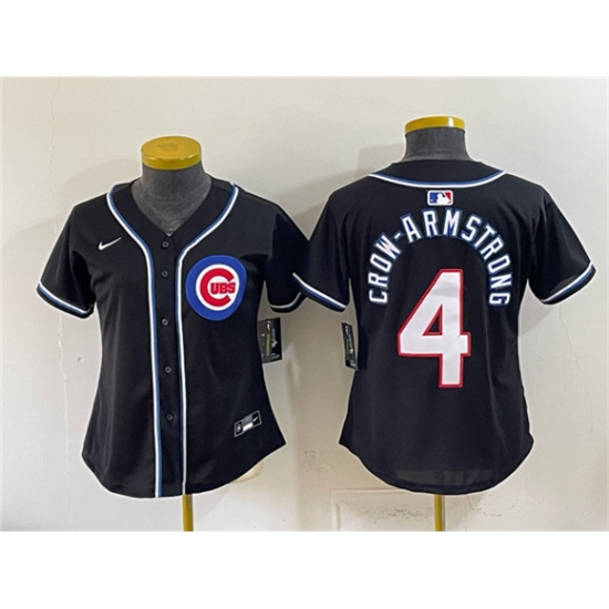 Women's Chicago Cubs #4 Pete Crow-Armstrong 2026 Fashion Replica Black Out Stitched Baseball Jersey(Run Small) - Ujersey