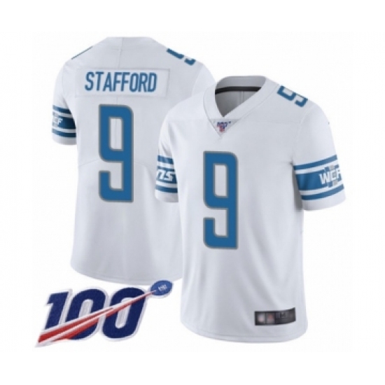 Men's Detroit Lions #9 Matthew Stafford White Vapor Untouchable Limited Player 100th Season Football Jersey - Ujersey