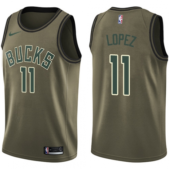 Youth Nike Milwaukee Bucks #11 Brook Lopez Swingman Green Salute to Service NBA Jersey