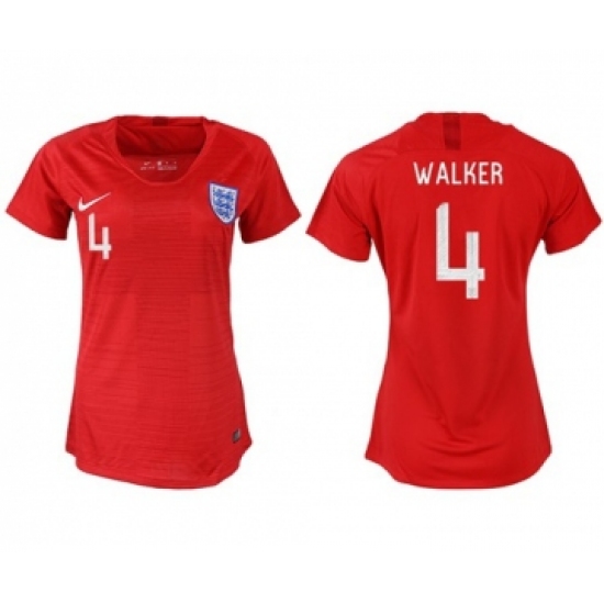 Women's England #4 Walker Away Soccer Country Jersey