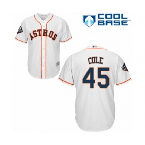 Youth Houston Astros #45 Gerrit Cole Authentic White Home Cool Base 2019 World Series Bound Baseball Jersey - Ujersey