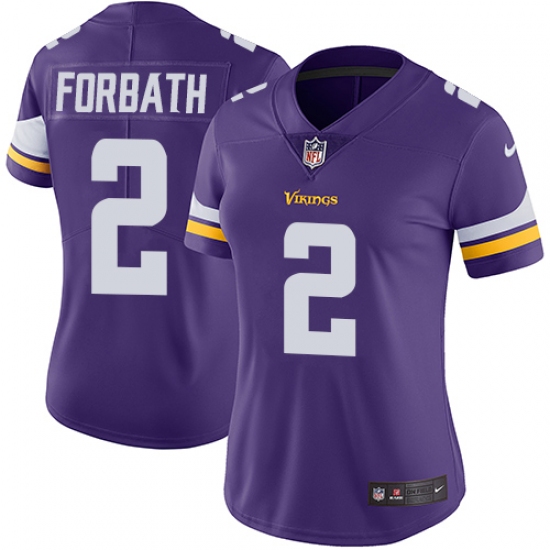 Women's Nike Minnesota Vikings #2 Kai Forbath Purple Team Color Vapor Untouchable Limited Player NFL Jersey - Ujersey