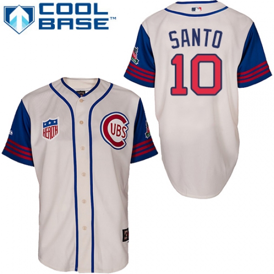 Men's Majestic Chicago Cubs #10 Ron Santo Authentic Cream/Blue 1942 Turn Back The Clock MLB Jersey - Ujersey