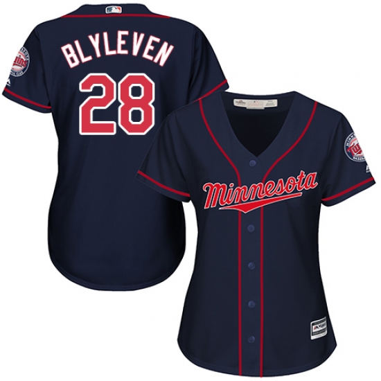 Women's Majestic Minnesota Twins #28 Bert Blyleven Authentic Navy Blue Alternate Road Cool Base MLB Jersey