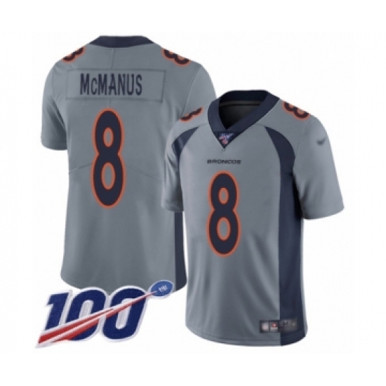 Men's Denver Broncos #8 Brandon McManus Limited Silver Inverted Legend 100th Season Football Jersey - Ujersey