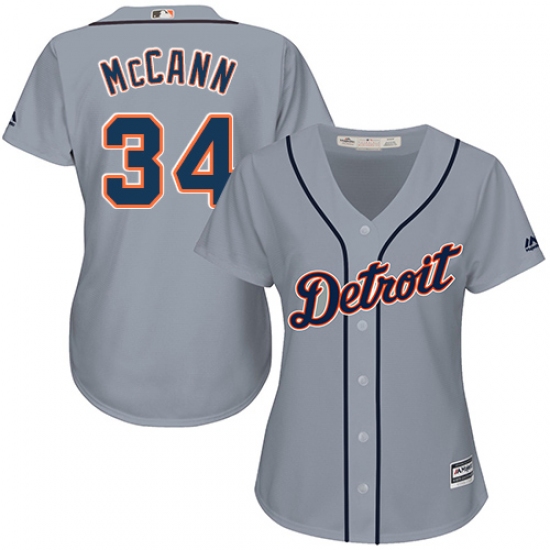 Women's Majestic Detroit Tigers #34 James McCann Authentic Grey Road Cool Base MLB Jersey - Ujersey