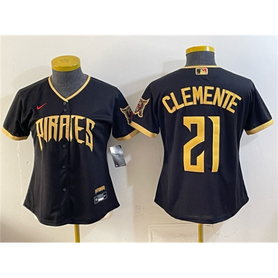 Women's Pittsburgh Pirates #21 Roberto Clemente Black 2026 City Connect Stadium Stitched Baseball Jersey(Run Small)