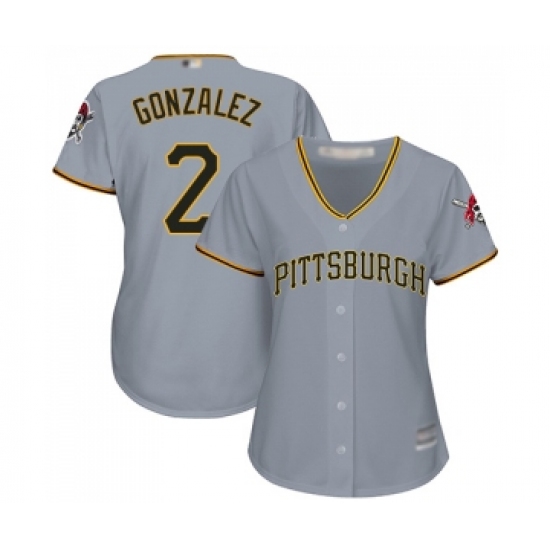 Women's Pittsburgh Pirates #2 Erik Gonzalez Replica Grey Road Cool Base Baseball Jersey
